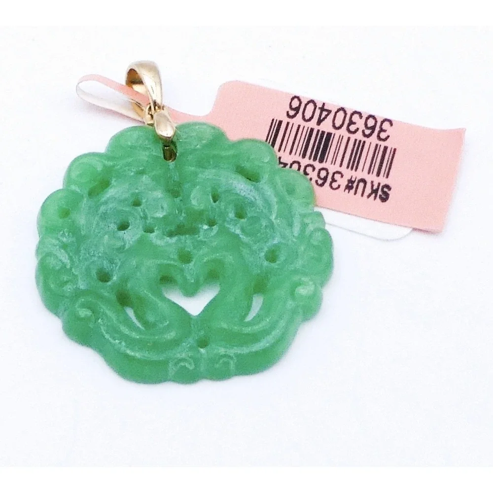 Chuck Clemency 10k Yellow Gold Jade Carved Phoenix 18 Ctw Pendant Necklace NEW
